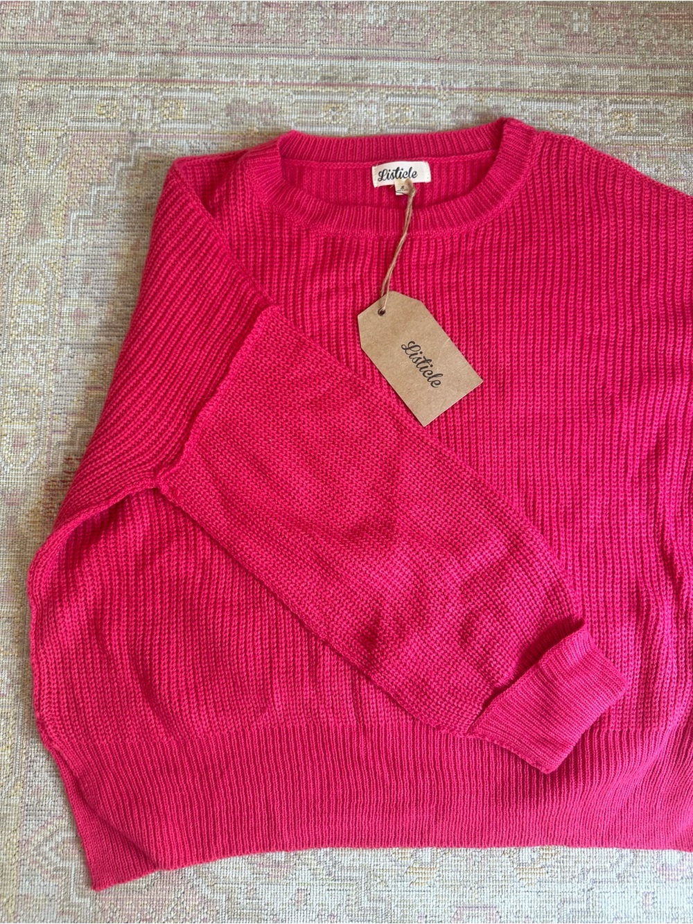 Listicle Women's Hot Pink Ribbed Crewneck Sweater